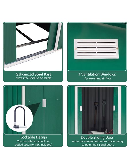 Outsunny Lockable Garden Shed Large Patio Tool Metal Storage Building Foundation Sheds Box Outdoor Furniture (9 x 6 FT, Green) 8 - pic 39400 | FastDaddyshop