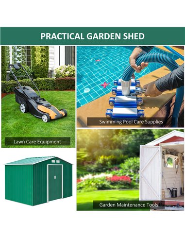 Outsunny Lockable Garden Shed Large Patio Tool Metal Storage Building Foundation Sheds Box Outdoor Furniture (9 x 6 FT, Green) 8