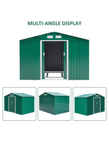 Outsunny Lockable Garden Shed Large Patio Tool Metal Storage Building Foundation Sheds Box Outdoor Furniture (9 x 6 FT, Green) 8