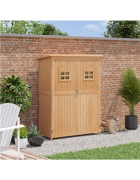 Outsunny Wooden Garden Storage Shed Tool Cabinet Organiser with Shelves, Two Windows, 127.5 x 50 x 164 cm, Natural 845-210 - pic 39415 | FastDaddyshop