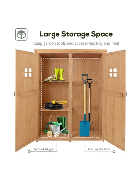 Outsunny Wooden Garden Storage Shed Tool Cabinet Organiser with Shelves, Two Windows, 127.5 x 50 x 164 cm, Natural 845-210 - pic 39418 | FastDaddyshop