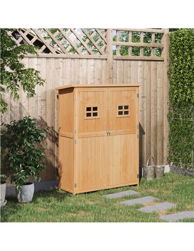 Outsunny Wooden Garden Storage Shed Tool Cabinet Organiser with Shelves, Two Windows, 127.5 x 50 x 164 cm, Natural 845-210