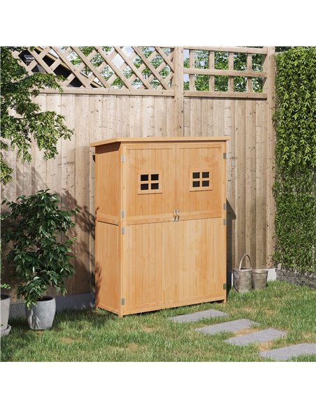 Outsunny Wooden Garden Storage Shed Tool Cabinet Organiser with Shelves, Two Windows, 127.5 x 50 x 164 cm, Natural 845-210 - pic 39420 | FastDaddyshop