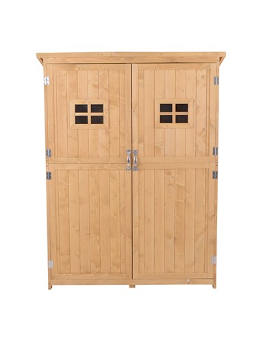 Outsunny Wooden Garden Storage Shed Tool Cabinet Organiser with Shelves, Two Windows, 127.5 x 50 x 164 cm, Natural 845-210