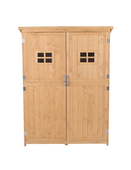 Outsunny Wooden Garden Storage Shed Tool Cabinet Organiser with Shelves, Two Windows, 127.5 x 50 x 164 cm, Natural 845-210 - pic 39421 | FastDaddyshop