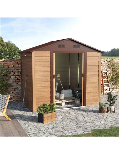 Outsunny 8 x 6.5 ft Metal Garden Storage Shed, Brown 845-179 - pic 39433 | FastDaddyshop