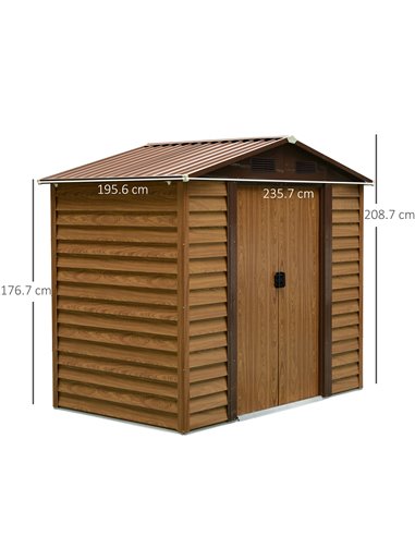 Outsunny 8 x 6.5 ft Metal Garden Storage Shed Apex Store for Gardening Tool with Foundation Ventilation and Lockable Door, Brown