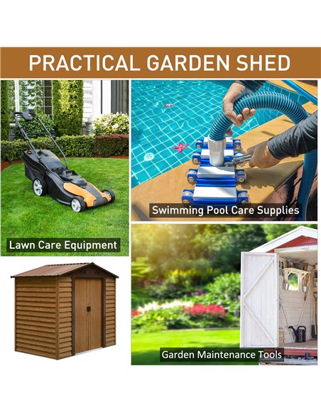 Outsunny 8 x 6.5 ft Metal Garden Storage Shed Apex Store for Gardening Tool with Foundation Ventilation and Lockable Door, Brown - pic 39435 | FastDaddyshop