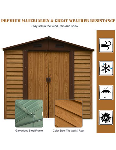 Outsunny 8 x 6.5 ft Metal Garden Storage Shed Apex Store for Gardening Tool with Foundation Ventilation and Lockable Door, Brown