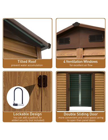 Outsunny 8 x 6.5 ft Metal Garden Storage Shed Apex Store for Gardening Tool with Foundation Ventilation and Lockable Door, Brown