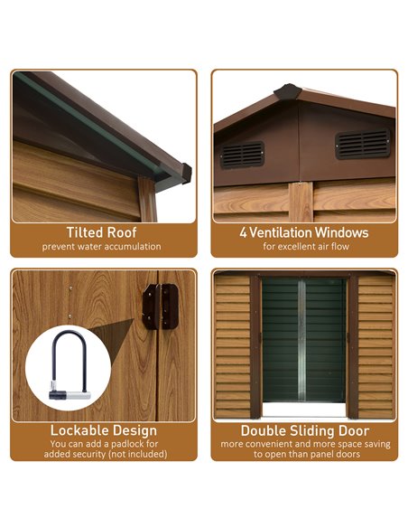 Outsunny 8 x 6.5 ft Metal Garden Storage Shed Apex Store for Gardening Tool with Foundation Ventilation and Lockable Door, Brown - pic 39437 | FastDaddyshop
