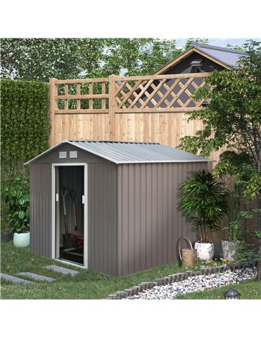Outsunny 9 x 6 ft Metal Garden Storage Shed, Grey 845-031GY