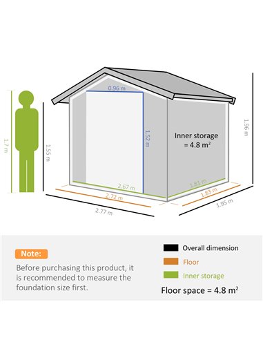 Outsunny 9 x 6 ft Metal Garden Storage Shed Sloped Roof Tool House with Foundation Ventilation & Double Door, Grey 845-031GY