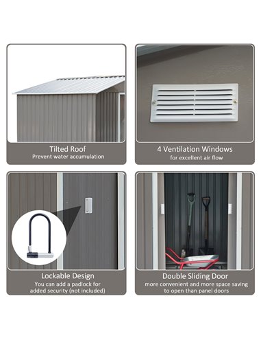 Outsunny 9 x 6 ft Metal Garden Storage Shed Sloped Roof Tool House with Foundation Ventilation & Double Door, Grey 845-031GY