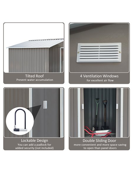 Outsunny 9 x 6 ft Metal Garden Storage Shed Sloped Roof Tool House with Foundation Ventilation & Double Door, Grey 845-031GY - pic 39454 | FastDaddyshop