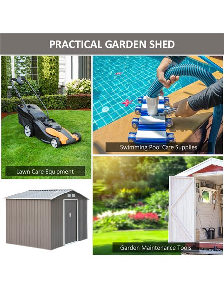 Outsunny 9 x 6 ft Metal Garden Storage Shed Sloped Roof Tool House with Foundation Ventilation & Double Door, Grey 845-031GY - pic 39455 | FastDaddyshop