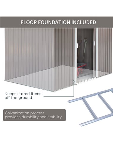 Outsunny 9 x 6 ft Metal Garden Storage Shed Sloped Roof Tool House with Foundation Ventilation & Double Door, Grey 845-031GY