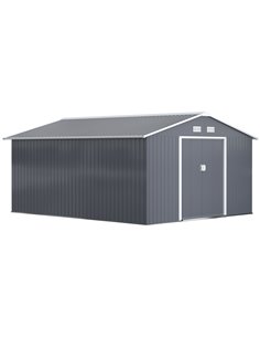 Outsunny 13 x 11ft Steel Outdoor Garden Shed, Grey 845-031V01