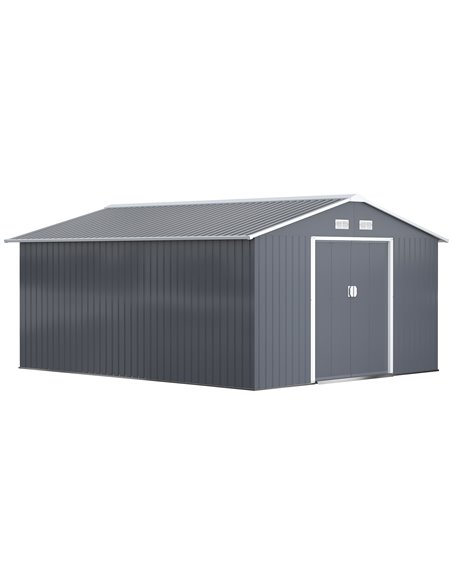Outsunny 13 x 11ft Steel Outdoor Garden Shed, Grey 845-031V01 - pic 39459 | FastDaddyshop