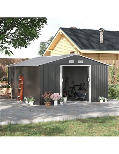 Outsunny 13 x 11ft Steel Outdoor Garden Shed, Grey 845-031V01