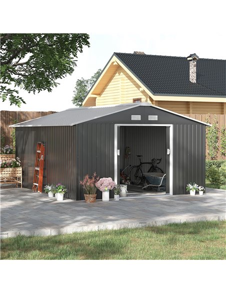 Outsunny 13 x 11ft Steel Outdoor Garden Shed, Grey 845-031V01 - pic 39460 | FastDaddyshop