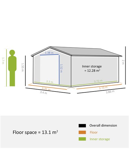 Outsunny 13 x 11ft Foundation Ventilation Steel Outdoor Garden Shed Grey 845-031V01 - pic 39461 | FastDaddyshop