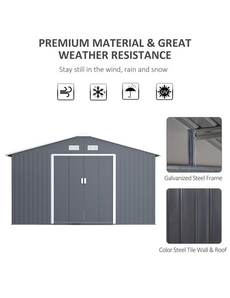 Outsunny 13 x 11ft Foundation Ventilation Steel Outdoor Garden Shed Grey 845-031V01 - pic 39462 | FastDaddyshop