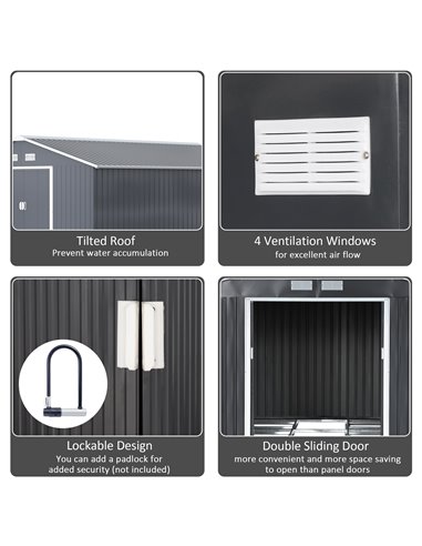 Outsunny 13 x 11ft Foundation Ventilation Steel Outdoor Garden Shed Grey 845-031V01