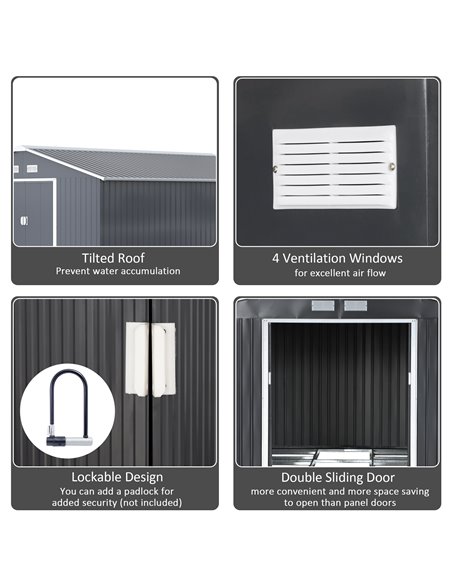 Outsunny 13 x 11ft Foundation Ventilation Steel Outdoor Garden Shed Grey 845-031V01 - pic 39463 | FastDaddyshop