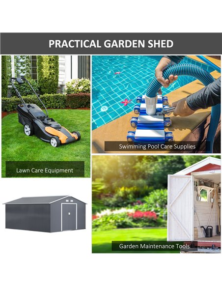 Outsunny 13 x 11ft Foundation Ventilation Steel Outdoor Garden Shed Grey 845-031V01 - pic 39464 | FastDaddyshop