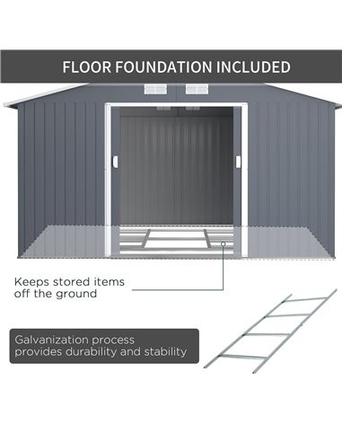 Outsunny 13 x 11ft Foundation Ventilation Steel Outdoor Garden Shed Grey 845-031V01