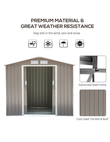 Outsunny 7ft x 4ft Lockable Garden Metal Storage Shed Storage Roofed Tool Metal Shed w/ Air Vents Steel Grey 845-030GY