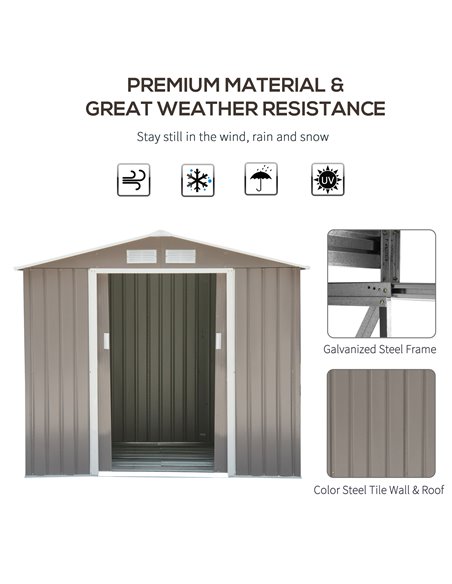 Outsunny 7ft x 4ft Lockable Garden Metal Storage Shed Storage Roofed Tool Metal Shed w/ Air Vents Steel Grey 845-030GY - pic 39471 | FastDaddyshop
