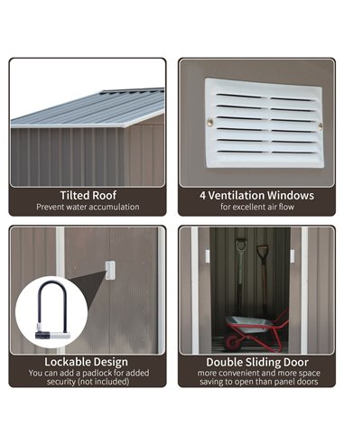 Outsunny 7ft x 4ft Lockable Garden Metal Storage Shed Storage Roofed Tool Metal Shed w/ Air Vents Steel Grey 845-030GY