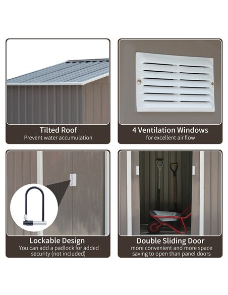 Outsunny 7ft x 4ft Lockable Garden Metal Storage Shed Storage Roofed Tool Metal Shed w/ Air Vents Steel Grey 845-030GY - pic 39472 | FastDaddyshop