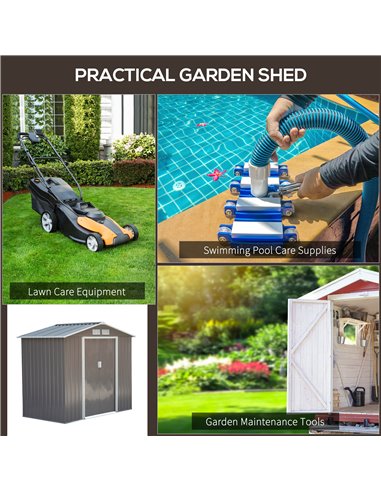Outsunny 7ft x 4ft Lockable Garden Metal Storage Shed Storage Roofed Tool Metal Shed w/ Air Vents Steel Grey 845-030GY