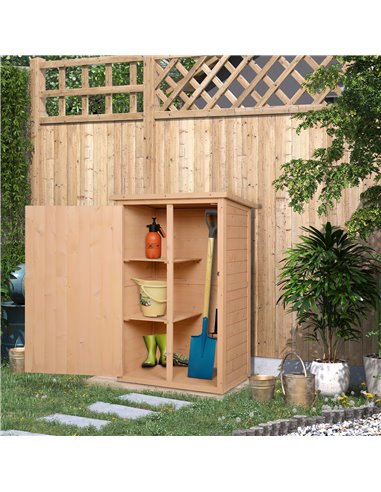 Outsunny Wooden Garden Storage Shed Fir Wood Tool Cabinet Organiser with Shelves 75L x 56W x115Hcm 845-292