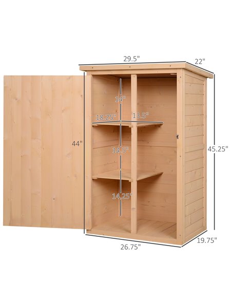 Outsunny Wooden Garden Storage Shed Fir Wood Tool Cabinet Organiser with Shelves 75L x 56W x115Hcm 845-292 - pic 39488 | FastDaddyshop