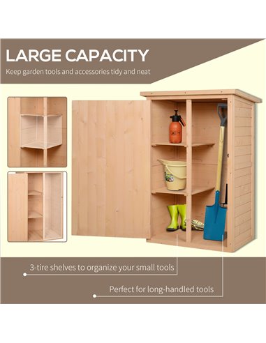 Outsunny Wooden Garden Storage Shed Fir Wood Tool Cabinet Organiser with Shelves 75L x 56W x115Hcm 845-292