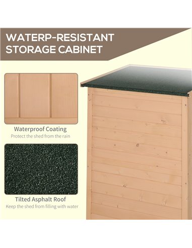 Outsunny Wooden Garden Storage Shed Fir Wood Tool Cabinet Organiser with Shelves 75L x 56W x115Hcm 845-292