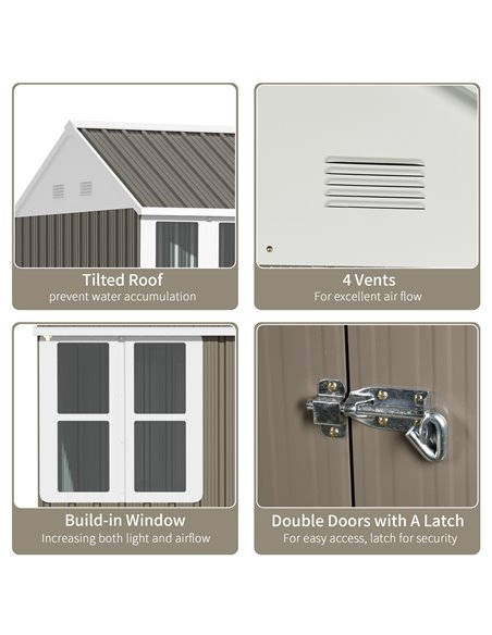 Outsunny 8 x 6 ft Metal Garden Storage Shed Patio Corrugated Roof Tool Storage Box w/ Double Door Window Sloped Roof, Grey 845-3 - pic 39508 | FastDaddyshop