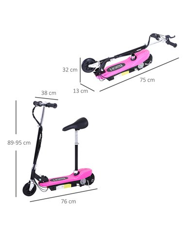 HOMCOM Outdoor Ride On Powered Scooter for kids Sporting Toy 120W Motor Bike 2 x 12V Battery - Pink