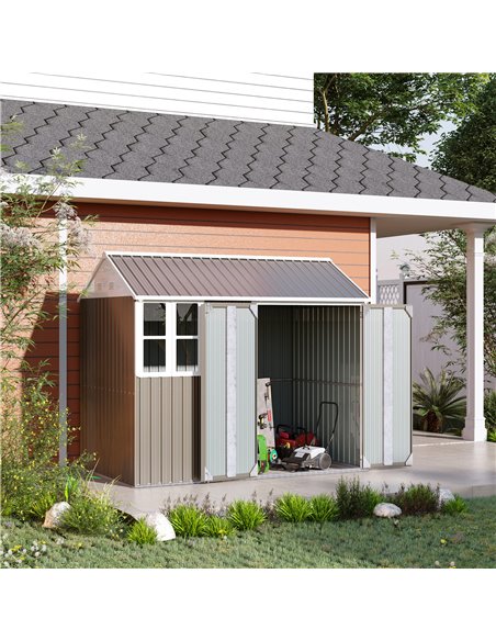 Outsunny 8 x 6 ft Metal Garden Storage Shed Patio Corrugated Roof Tool Storage Box w/ Double Door Window Sloped Roof, Grey 845-3 - pic 39512 | FastDaddyshop