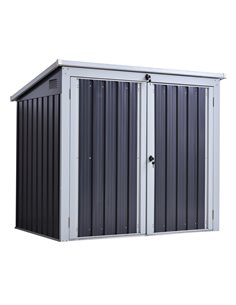 Outsunny 5ft x 3ft Garden 2-Bin Corrugated Steel Rubbish Storage Shed, Black 845-330