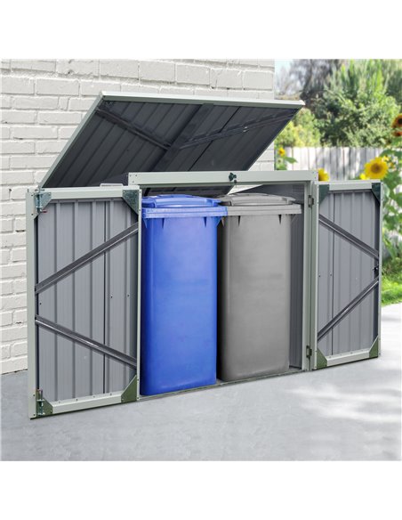 Outsunny 5ft x 3ft Garden 2-Bin Corrugated Steel Rubbish Storage Shed, Black 845-330 - pic 39523 | FastDaddyshop