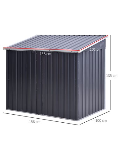 Outsunny 5ft x 3ft Garden 2-Bin Corrugated Steel Rubbish Storage Shed, Black 845-330