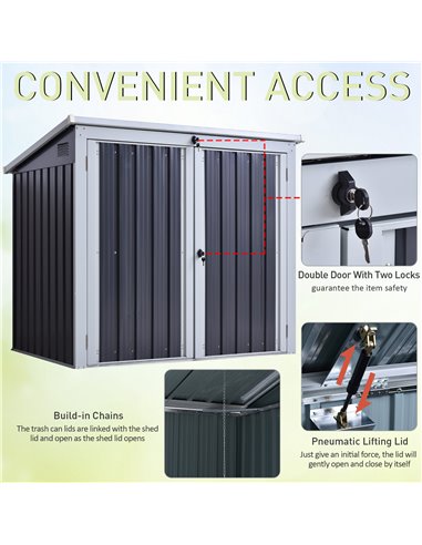 Outsunny 5ft x 3ft Garden 2-Bin Corrugated Steel Rubbish Storage Shed, Black 845-330