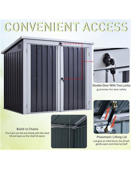 Outsunny 5ft x 3ft Garden 2-Bin Corrugated Steel Rubbish Storage Shed, Black 845-330 - pic 39525 | FastDaddyshop