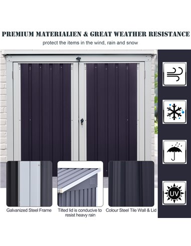 Outsunny 5ft x 3ft Garden 2-Bin Corrugated Steel Rubbish Storage Shed w/ Locking Doors Lid Outdoor Hygienic Dustbin Unit Garbage