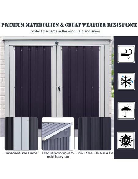 Outsunny 5ft x 3ft Garden 2-Bin Corrugated Steel Rubbish Storage Shed w/ Locking Doors Lid Outdoor Hygienic Dustbin Unit Garbage - pic 39526 | FastDaddyshop